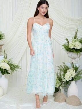 Floral Spaghetti Strap Corset Midi Dress